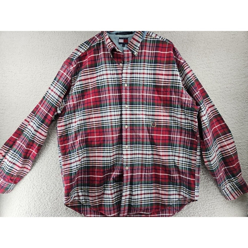 Vintage Tommy Hilfiger Flannel Shirt Plaid Cotton Long Sleeve Men's XL/XG